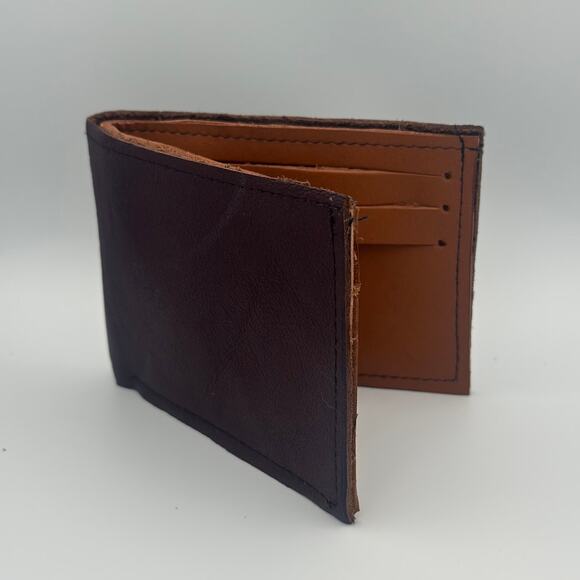 Minimalist Handmade Oaxaca Leather Wallet Burgundy Wine Bifold - Picture 4 of 13